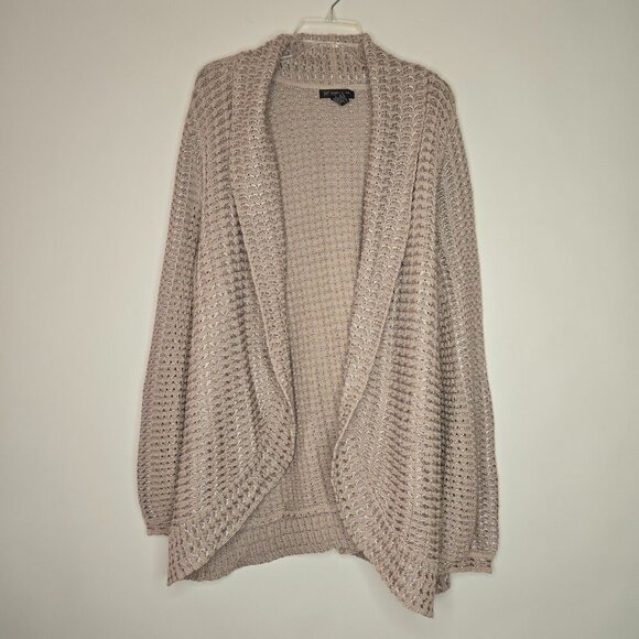 INC Tan Beige Open Front Sheen Thread Long Sleeve Knit Cardigan Plus Sz 3X - Picture 3 of 12
